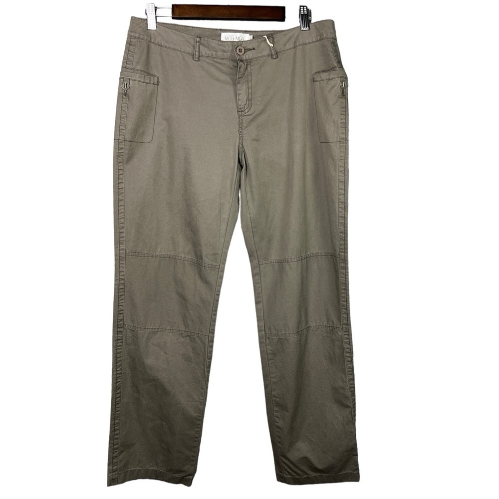 MurMur Women's Pants 100% Cotton Khaki Gray/Green Side Button Pockets Size L